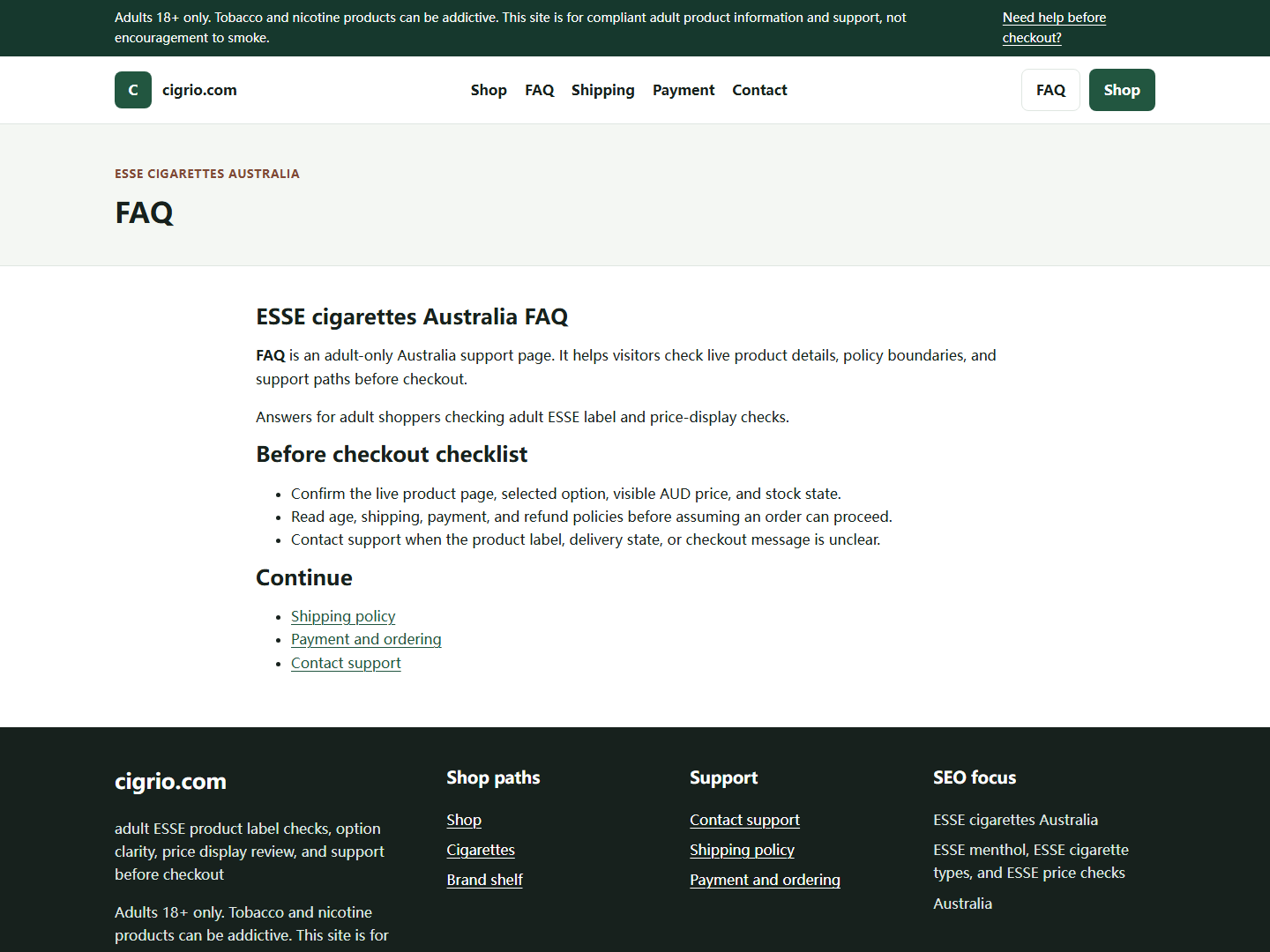 Cigrio support path for ESSE cigarettes Australia